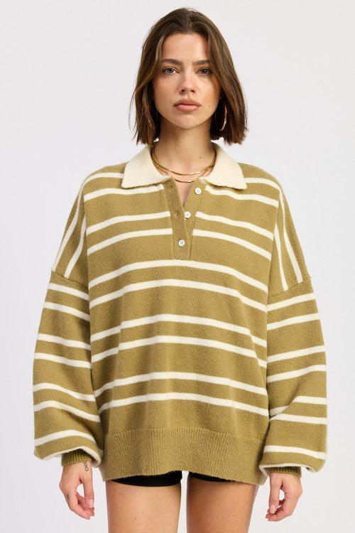 OVERSIZED STRIPE COLLAR SWEATER