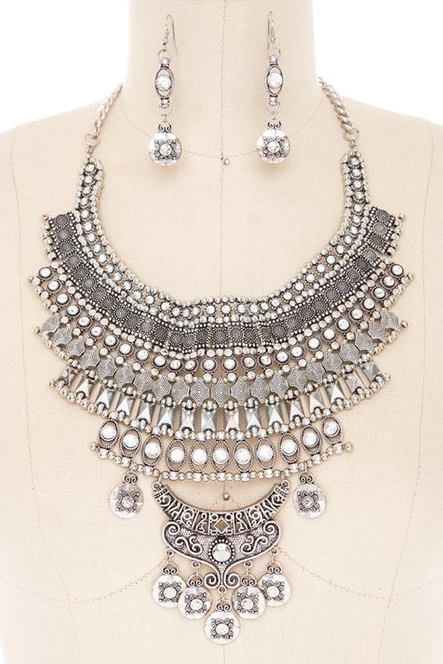 Vintage Inspired Boho Statement Bib Necklace Set