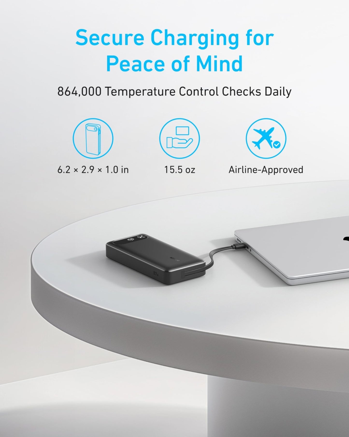Anker Power Bank (20K, 87W, Built - In USB - C Cable) - GISTMI