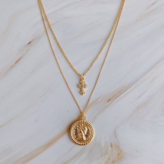 Cross And Coin Layered Necklace - GISTMI