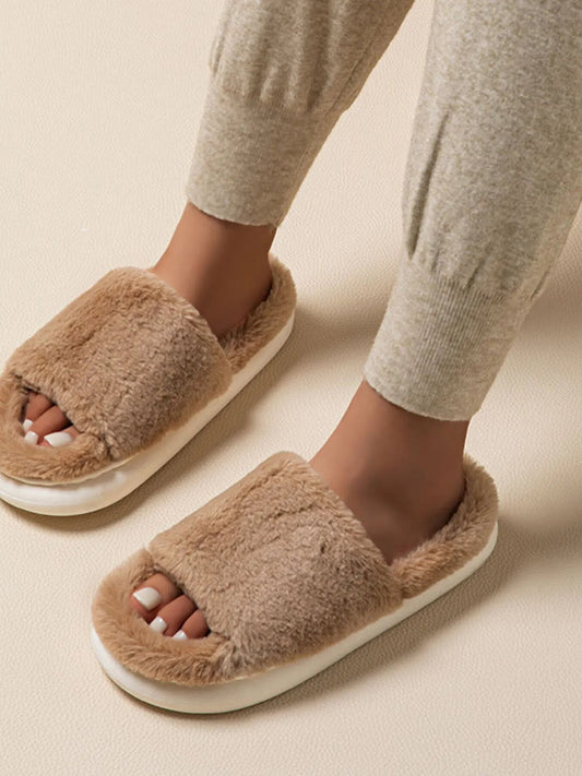 Fluffy Open Toe Comfort Slippers – Ultra - Soft Plush Indoor Slides for Home - GISTMI