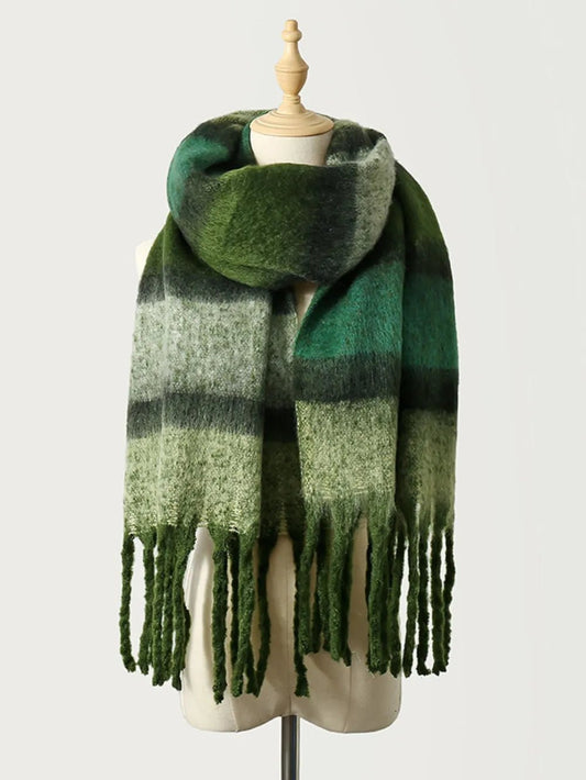 Fringe Color Block Polyester Scarf β Bold Color, Cozy Style - GISTMI