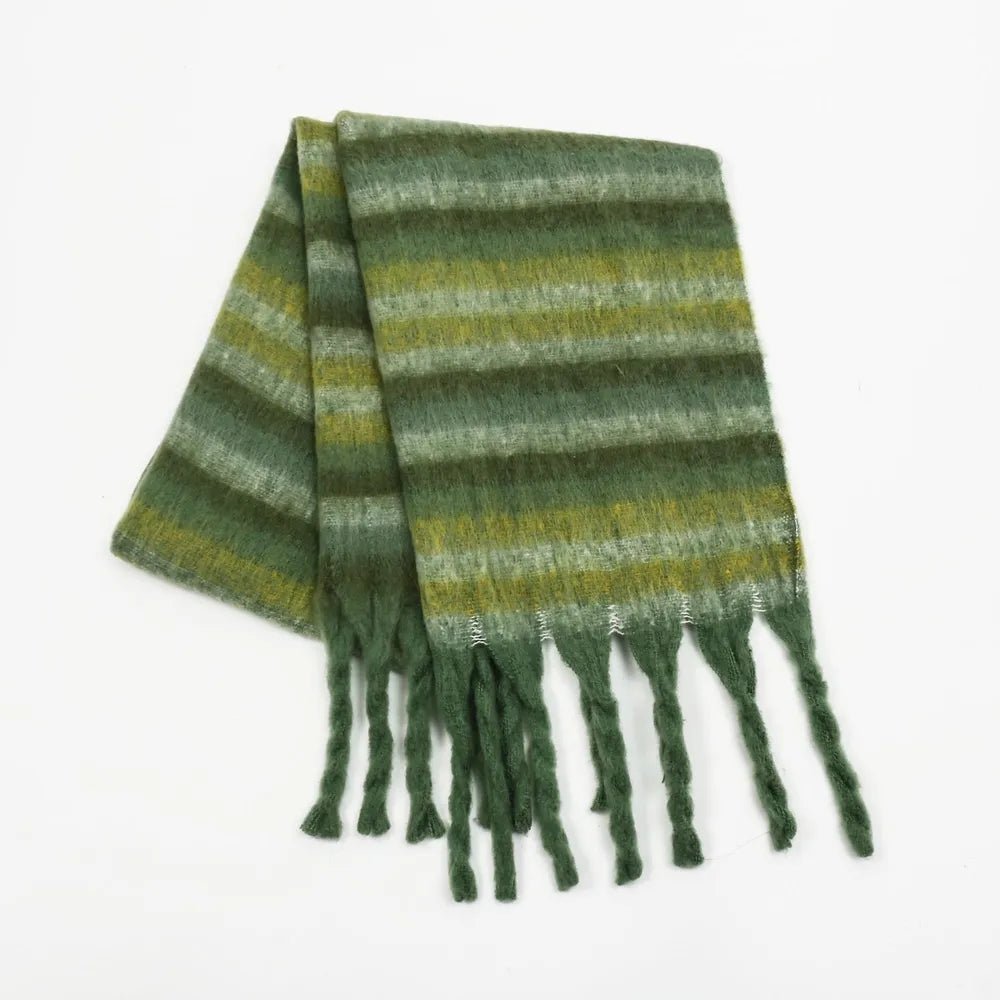 Fringe Contrast Striped Polyester Scarf – Stylish Layering Essential - GISTMI