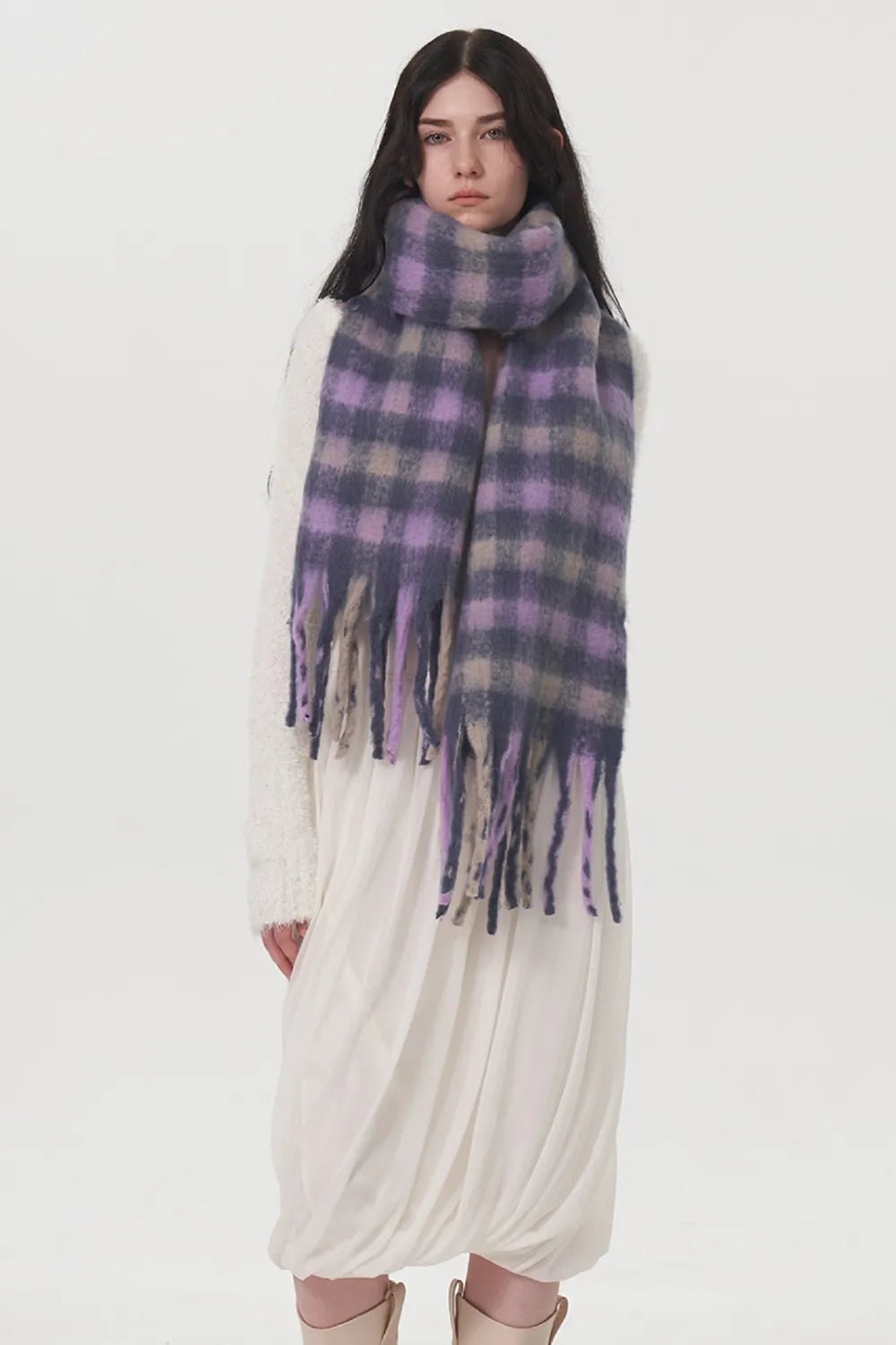 Fringe Plaid Polyester Scarf – Classic Plaid Fashion Accessory - GISTMI