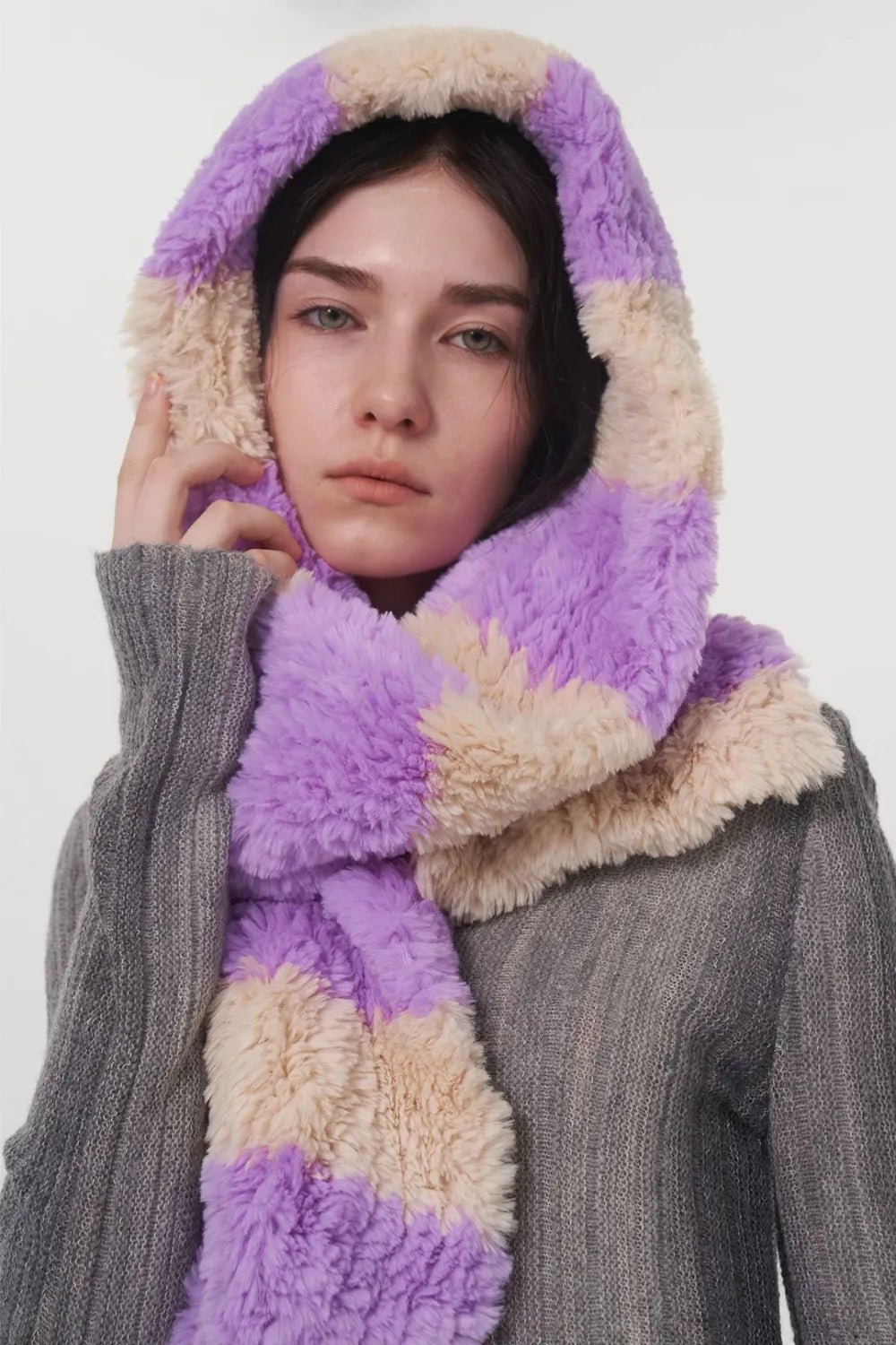 Fuzzy Contrast Striped Scarf – Cozy, Chic & Stylish Layering Accessory - GISTMI