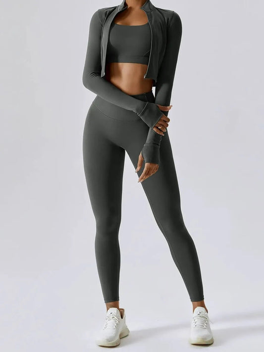 Women’s 3-Piece Activewear Set | Sports Bra, Outerwear & High-Waist Leggings - GISTMI