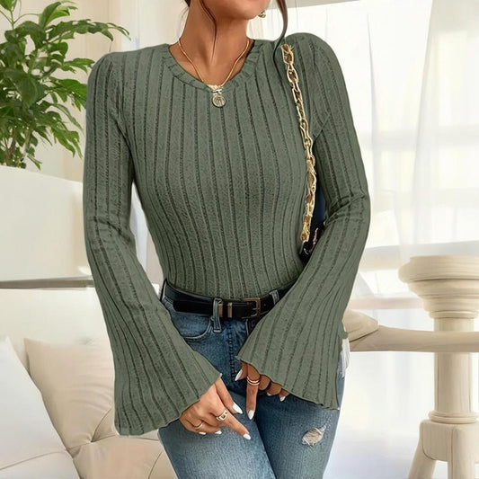 Women’s Long Bell - Sleeve Knit Pullover Top – Casual Blouse - GISTMI