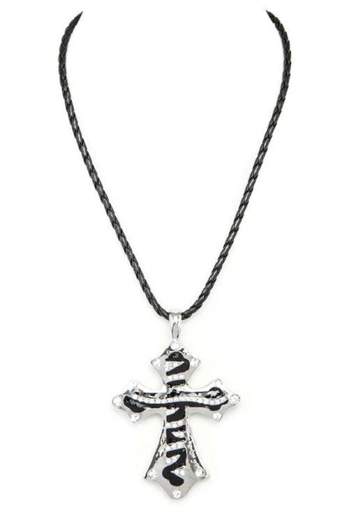 Zebra Printed Enamel Cross Pendant Necklace - GISTMI