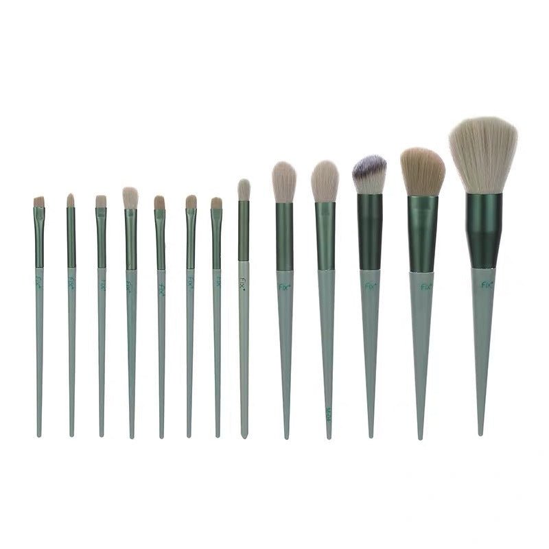 13 - Piece Green Makeup Brush Set – Super Soft Quick - Drying Blush & Loose Powder Brushes | Full Face Beauty Kit - GISTMI