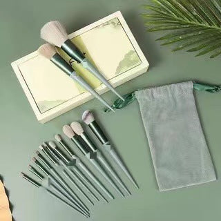13-Piece Green Makeup Brush Set – Super Soft Quick-Drying Blush & Loose Powder Brushes | Full Face Beauty Kit
