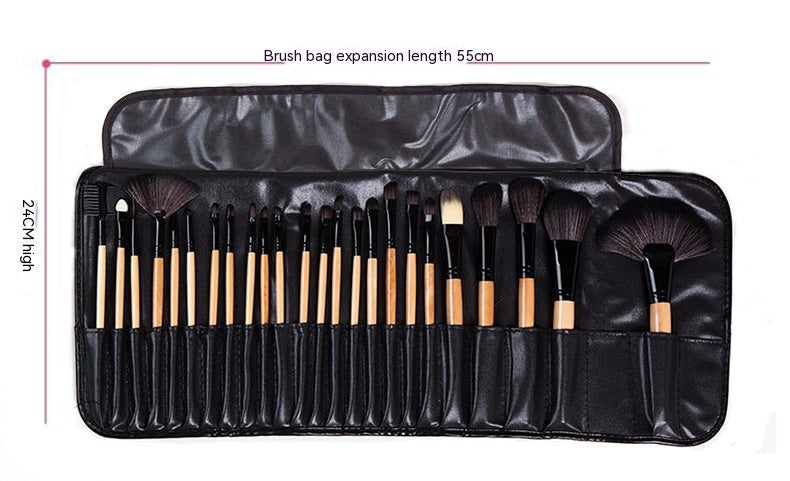 24-Piece Makeup Brush Set With Horse Hair – Full Face & Eye Professional Brushes | Black Wood Color