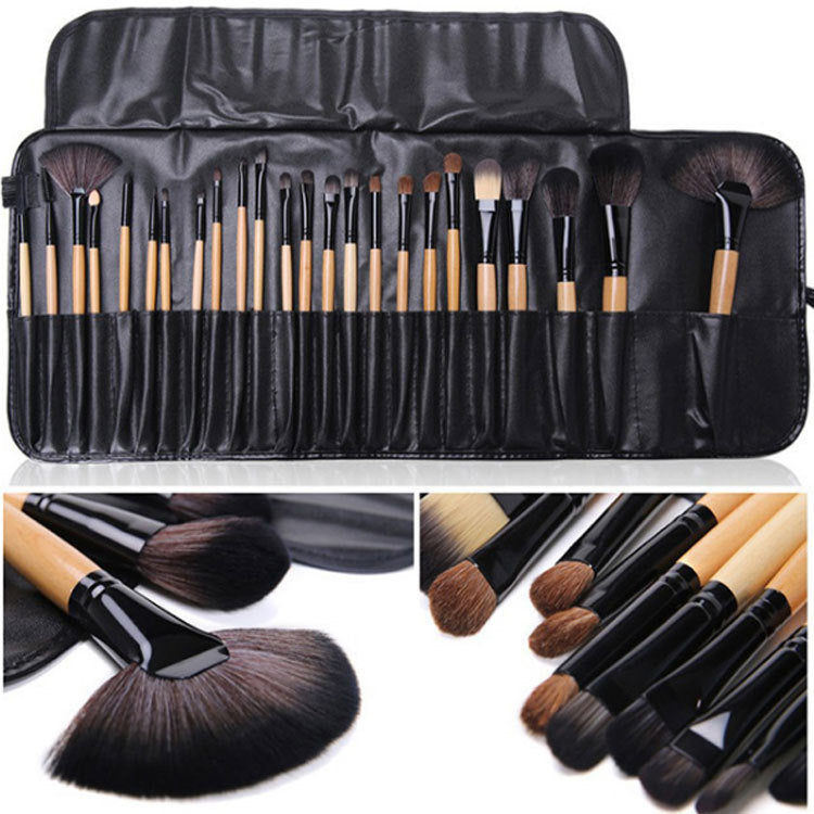 24-Piece Makeup Brush Set With Horse Hair – Full Face & Eye Professional Brushes | Black Wood Color