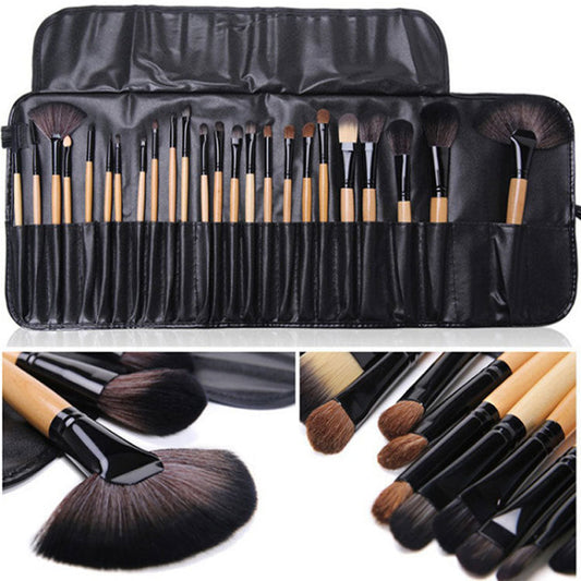 24-Piece Makeup Brush Set With Horse Hair – Full Face & Eye Professional Brushes | Black Wood Color