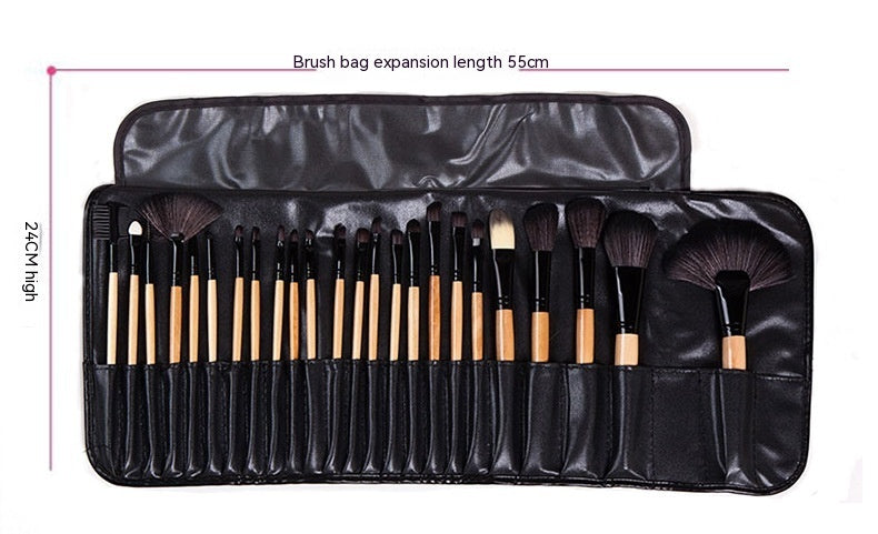 24-Piece Makeup Brush Set With Horse Hair – Full Face & Eye Professional Brushes | Black Wood Color