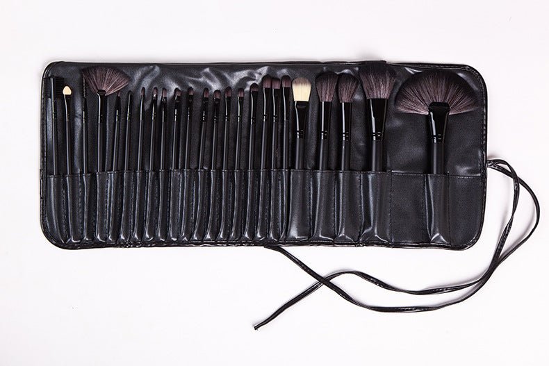 24 - Piece Makeup Brush Set With Horse Hair – Full Face & Eye Professional Brushes | Black Wood Color - GISTMI
