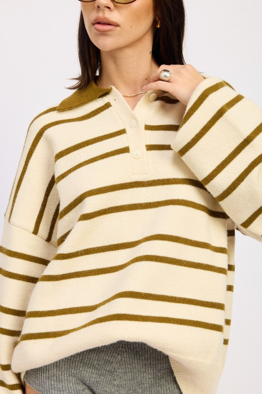 OVERSIZED STRIPE COLLAR SWEATER