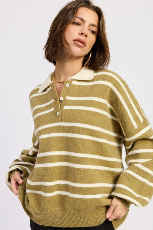 OVERSIZED STRIPE COLLAR SWEATER