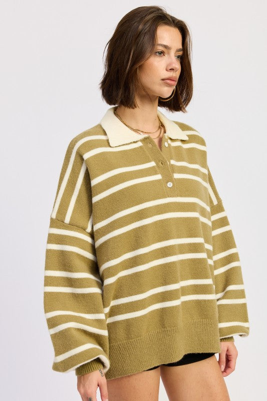 OVERSIZED STRIPE COLLAR SWEATER