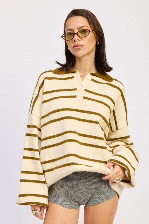 OVERSIZED STRIPE COLLAR SWEATER