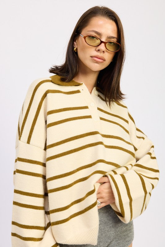 OVERSIZED STRIPE COLLAR SWEATER