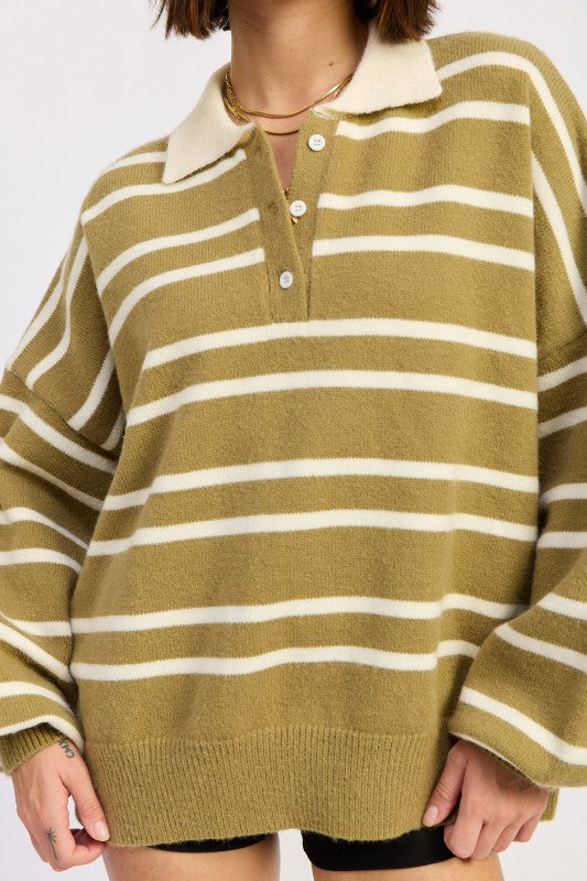 OVERSIZED STRIPE COLLAR SWEATER