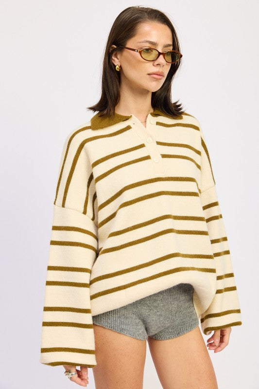 OVERSIZED STRIPE COLLAR SWEATER