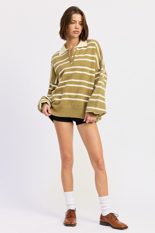 OVERSIZED STRIPE COLLAR SWEATER