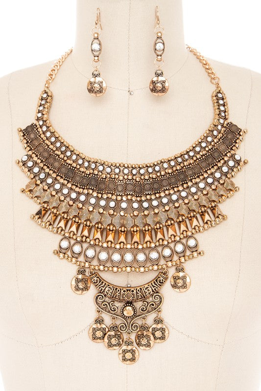 Vintage Inspired Boho Statement Bib Necklace Set