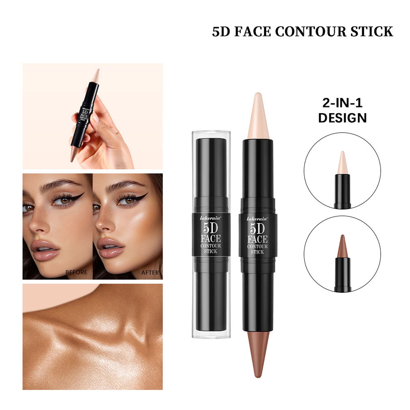 3 Pcs 5D Face Makeup Set – Lipstick, Lip Liner, Eyeliner + Highlight & Contour Sticks - GISTMI