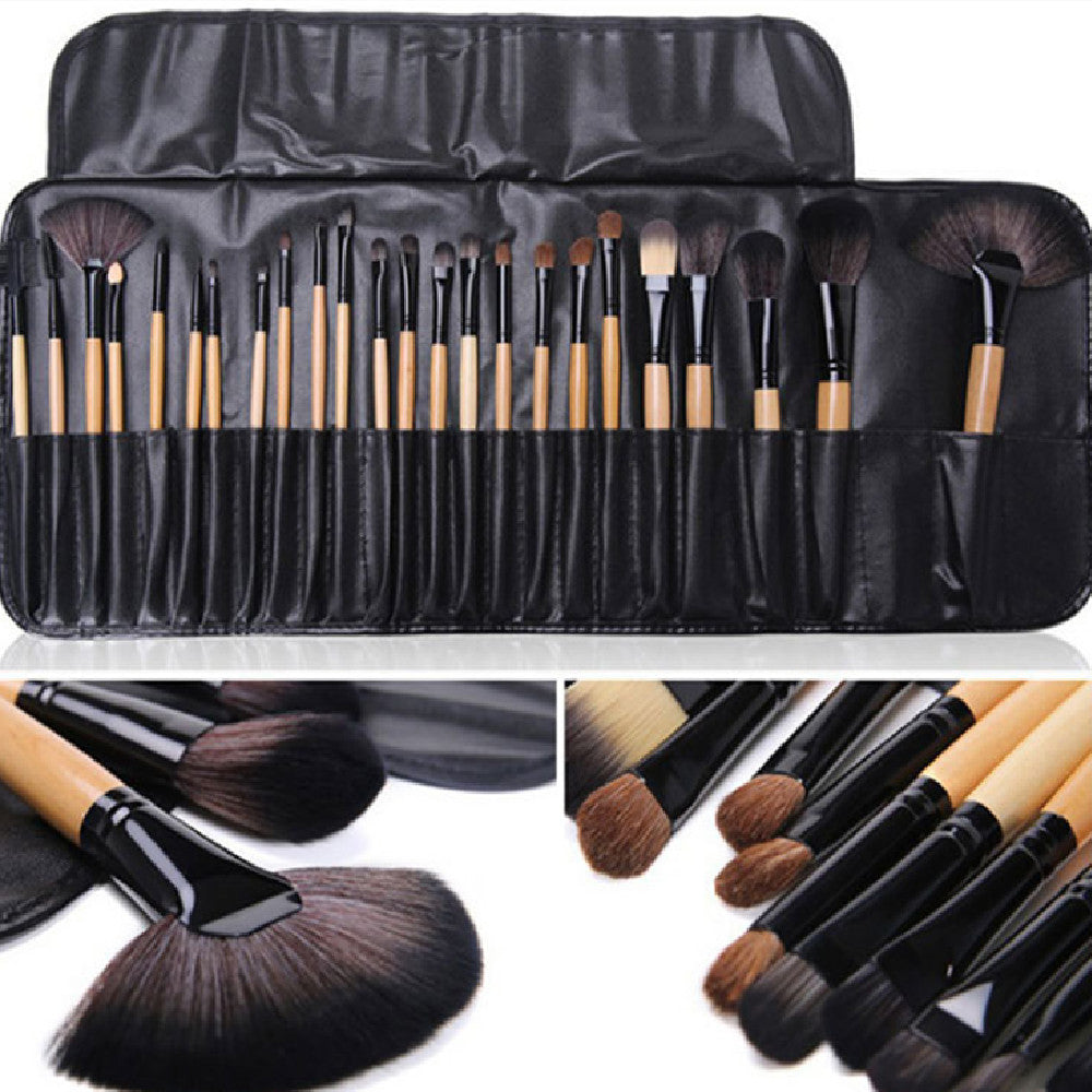 24-Piece Makeup Brush Set With Horse Hair – Full Face & Eye Professional Brushes | Black Wood Color