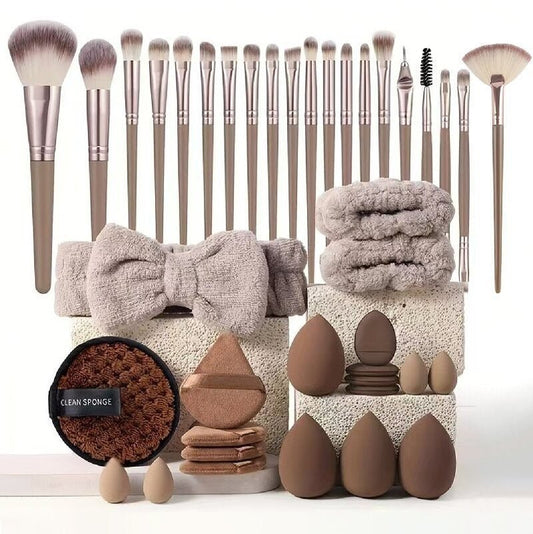 40 - Piece Makeup Tool Set With Beauty Blender & Soft Sponge Puffs – Complete Brush & Blending Kit - GISTMI