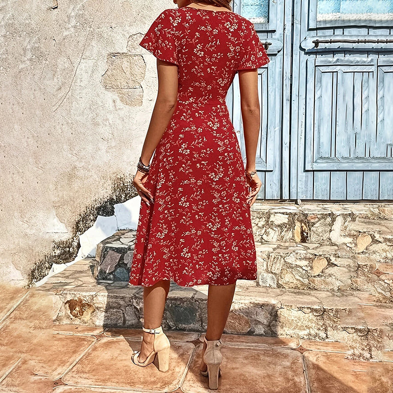 Boho Floral Maxi Dress Women | Button Up, High Split, Flow Beach Vacation Sundres