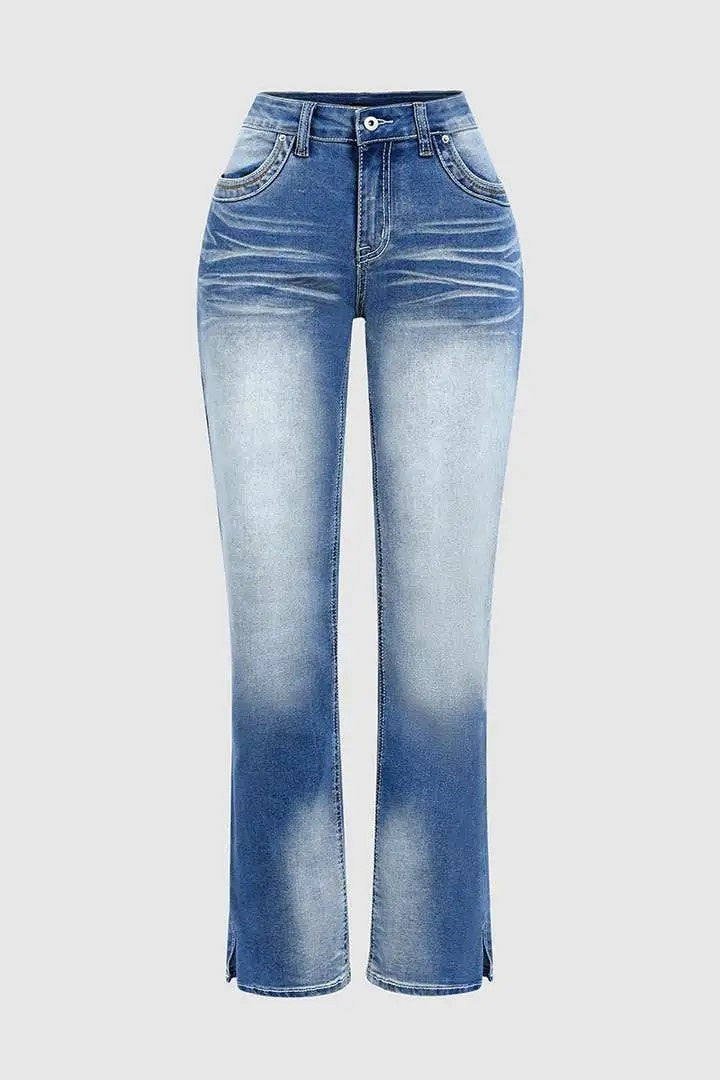 Blue jeans on a light gray background