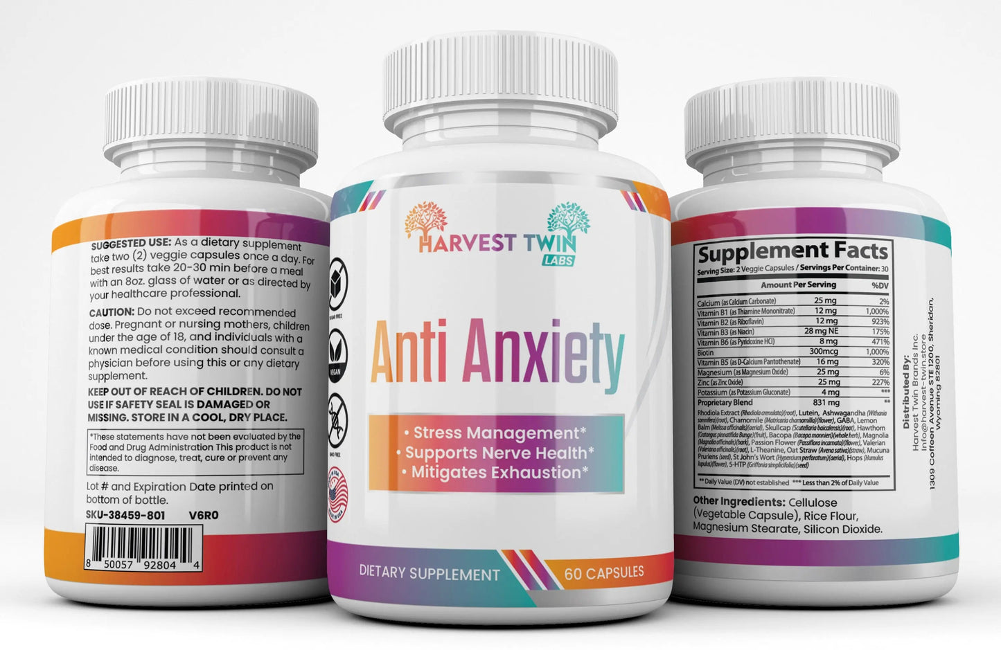 Harvest Twin Anti-Anxiety Supplement for Stress Reduction, Cortisol Levels,