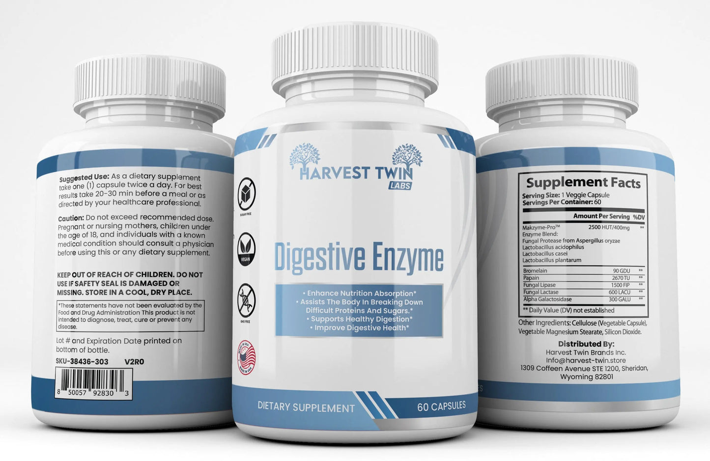 Harvest Twin Digestive Enzyme Supplement | Protein & Meal Digestion Support | GISTMI
