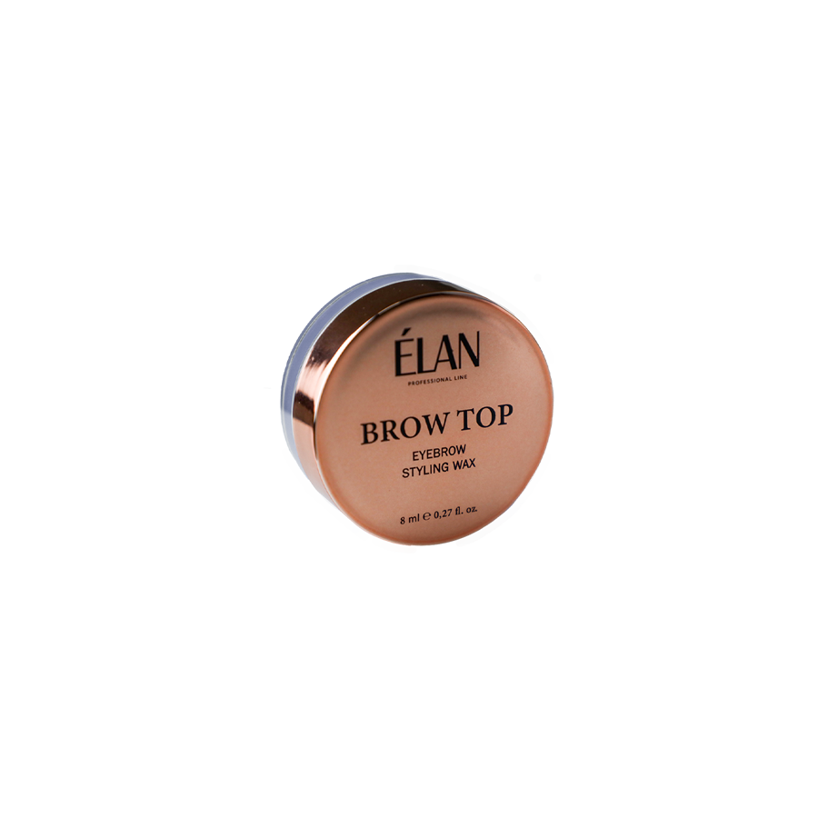 Elan Brow Top eyebrow styling wax container on a white background