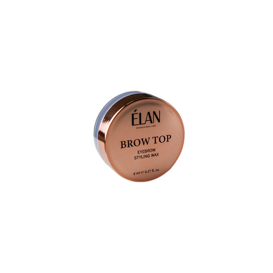 Elan Brow Top eyebrow styling wax container on a white background