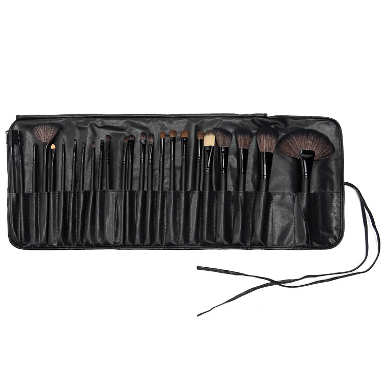 24-Piece Makeup Brush Set With Horse Hair – Full Face & Eye Professional Brushes | Black Wood Color