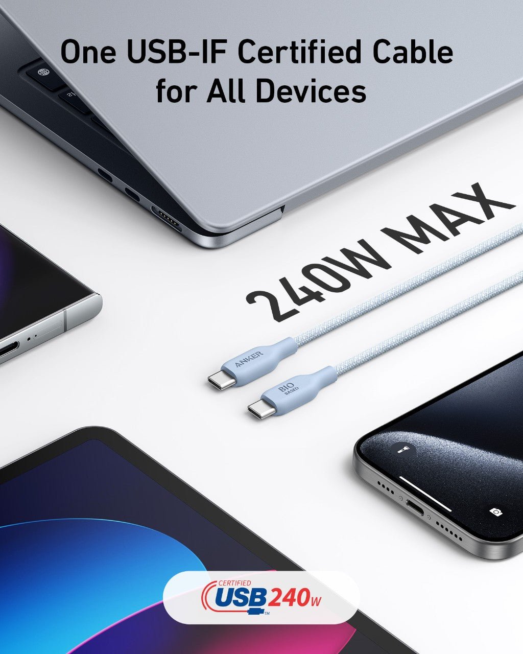 Anker 543 USB - C to USB - C Cable (Bio - Braided,6 ft) - GISTMI