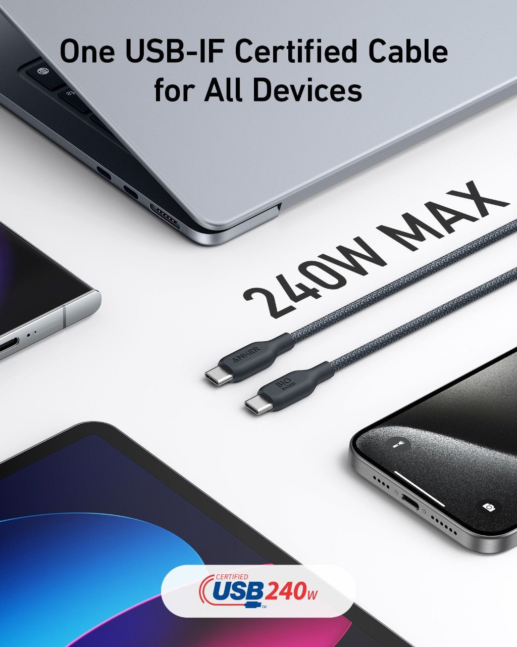 Anker 543 USB - C to USB - C Cable (Bio - Braided,6 ft) - GISTMI