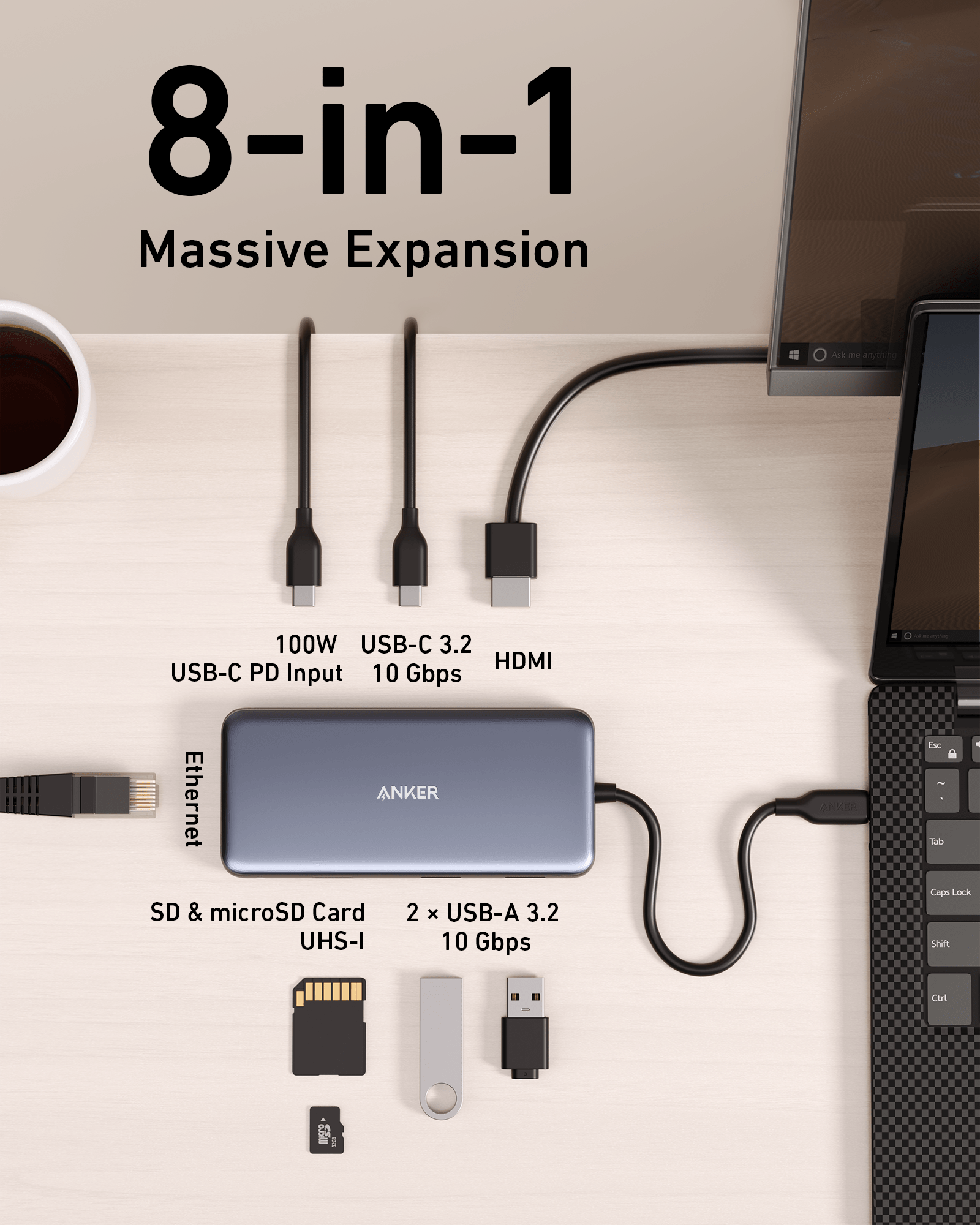 Anker 555 USB - C Hub (8 - in - 1) - GISTMI
