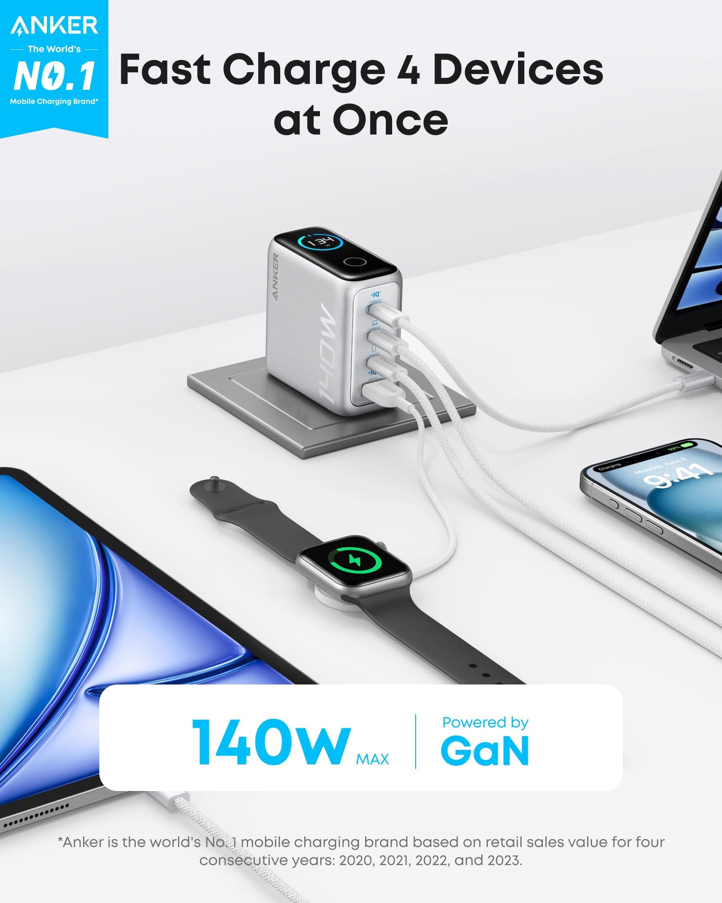 Anker Charger (140W, 4 - Port, PD 3.1) with USB - C Cable - GISTMI