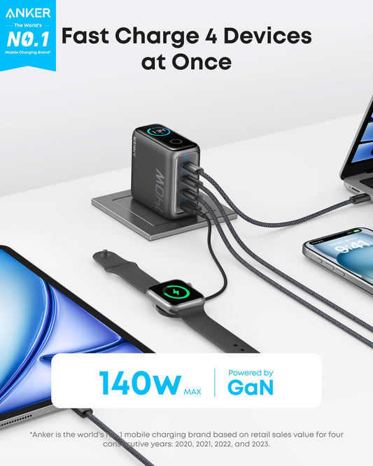 Anker Charger (140W, 4 - Port, PD 3.1) with USB - C Cable - GISTMI