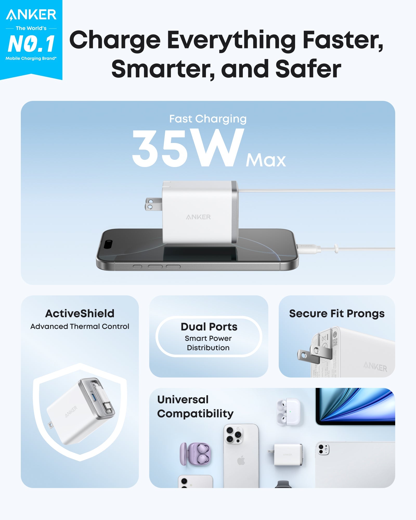 Anker Nano Charger (35W, Built - In Retractable USB - C Cable) - GISTMI