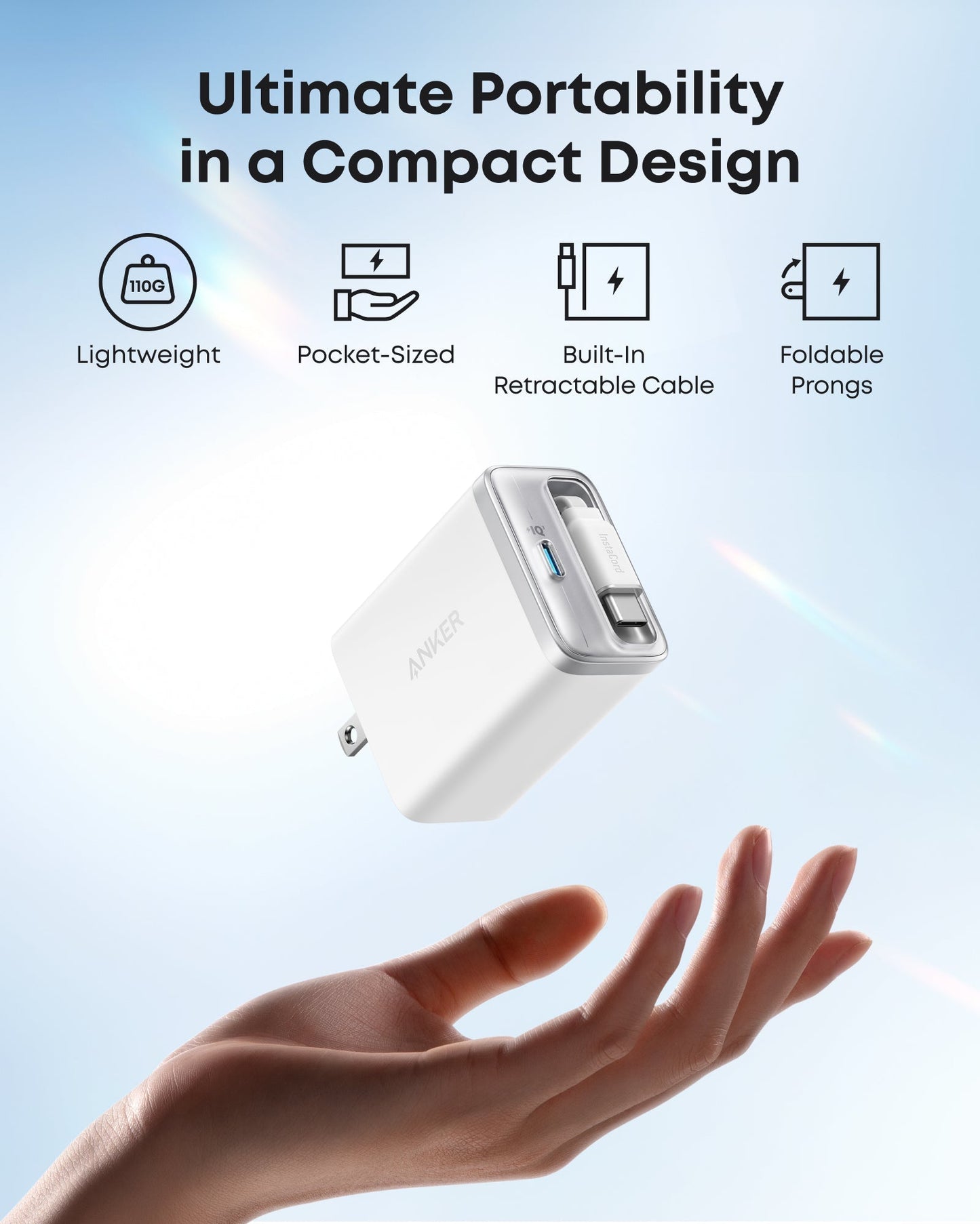 Anker Nano Charger (35W, Built - In Retractable USB - C Cable) - GISTMI