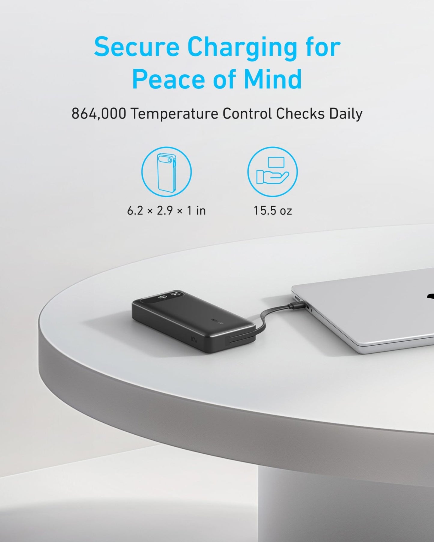 Anker Power Bank (20K, 87W, Built - In USB - C Cable) - GISTMI