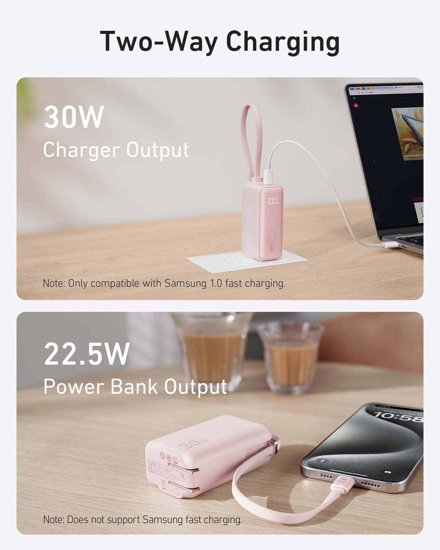 Anker Power Bank (30W, 5k, Fusion, Built - In USB - C Cable) - GISTMI