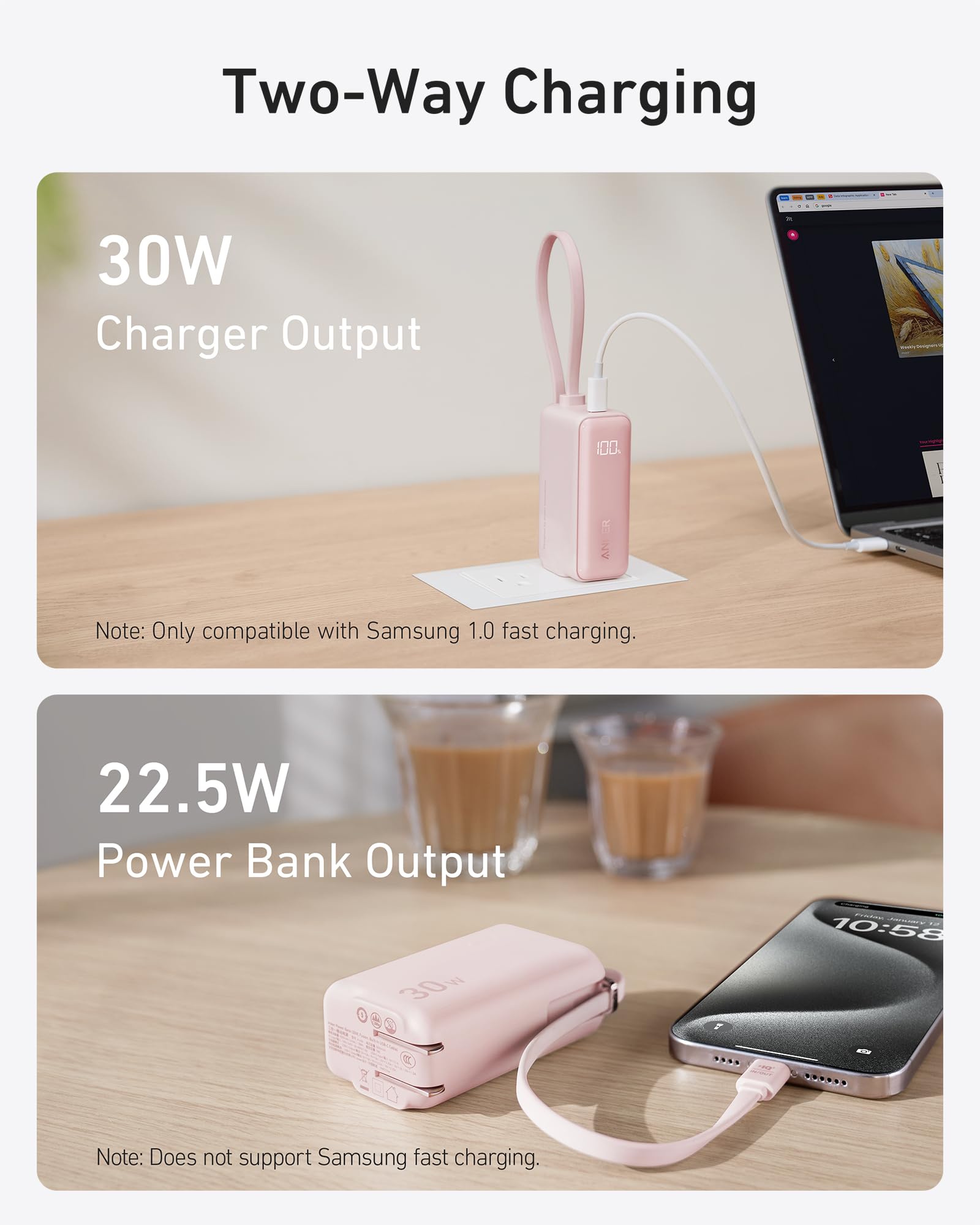 Anker Power Bank (30W, 5k, Fusion, Built - In USB - C Cable) - GISTMI