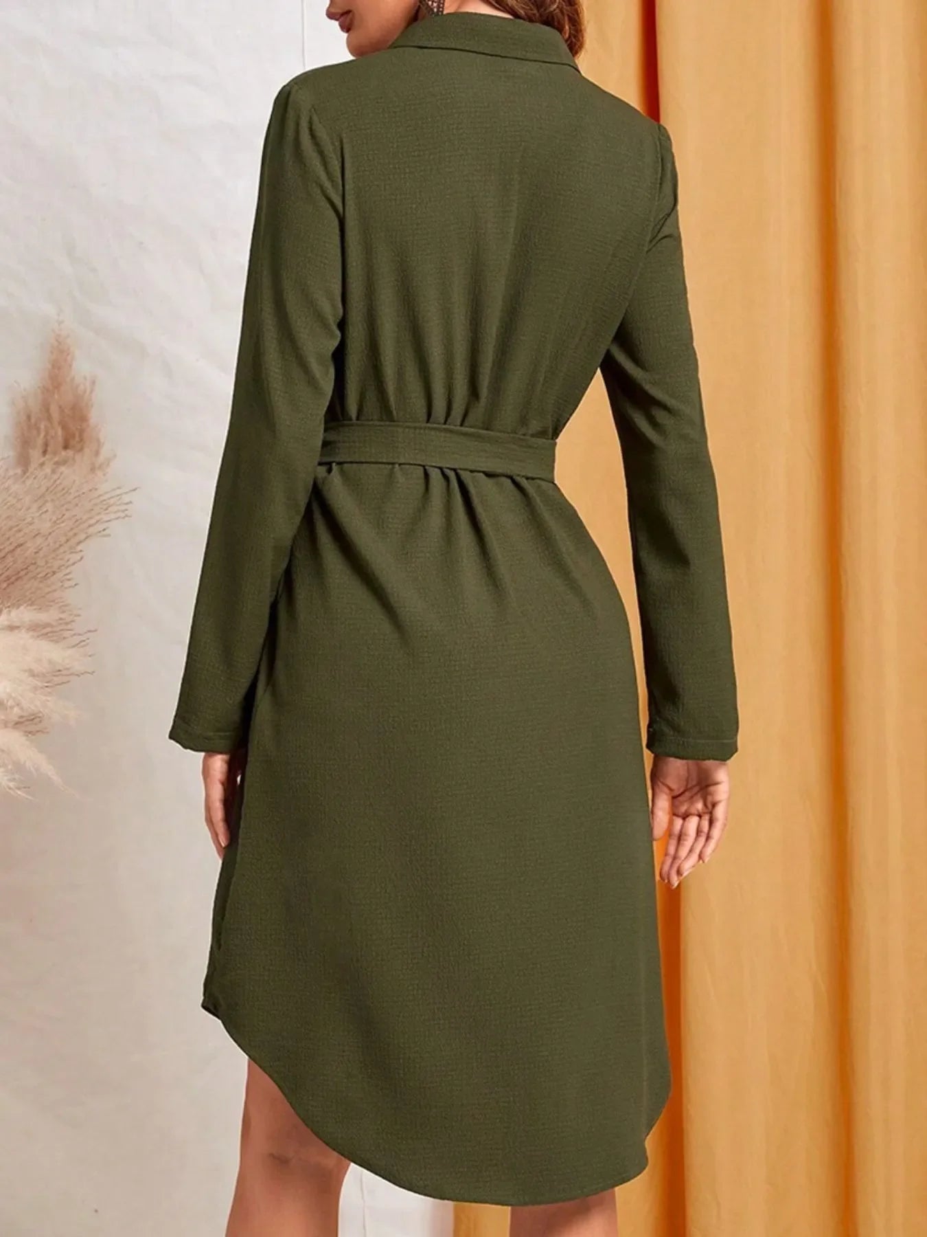 Button - Down Belted Shirt Dress - GISTMI