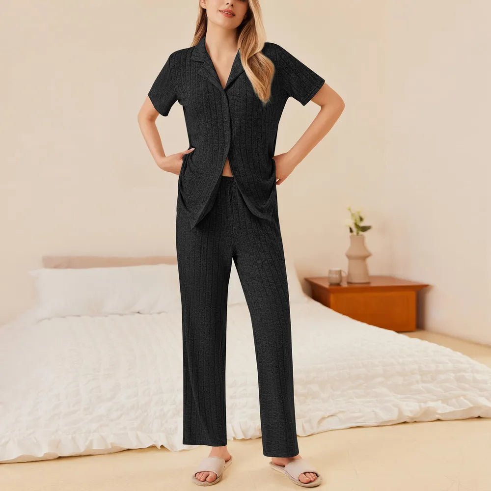 Button Down Long Sleeve Top & Pants Lounge Set – Women’s Cozy Pajama Sleepwear - GISTMI